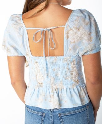 Juniors' Lace-Trim Pleated Babydoll Top