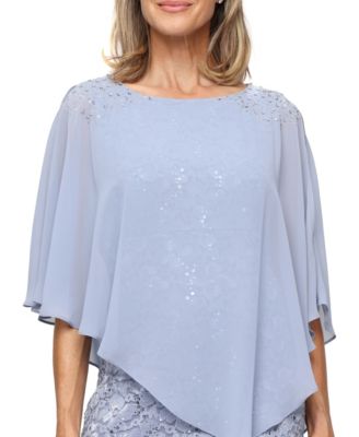 Petite Round-Neck Sequin Lace Cape Dress