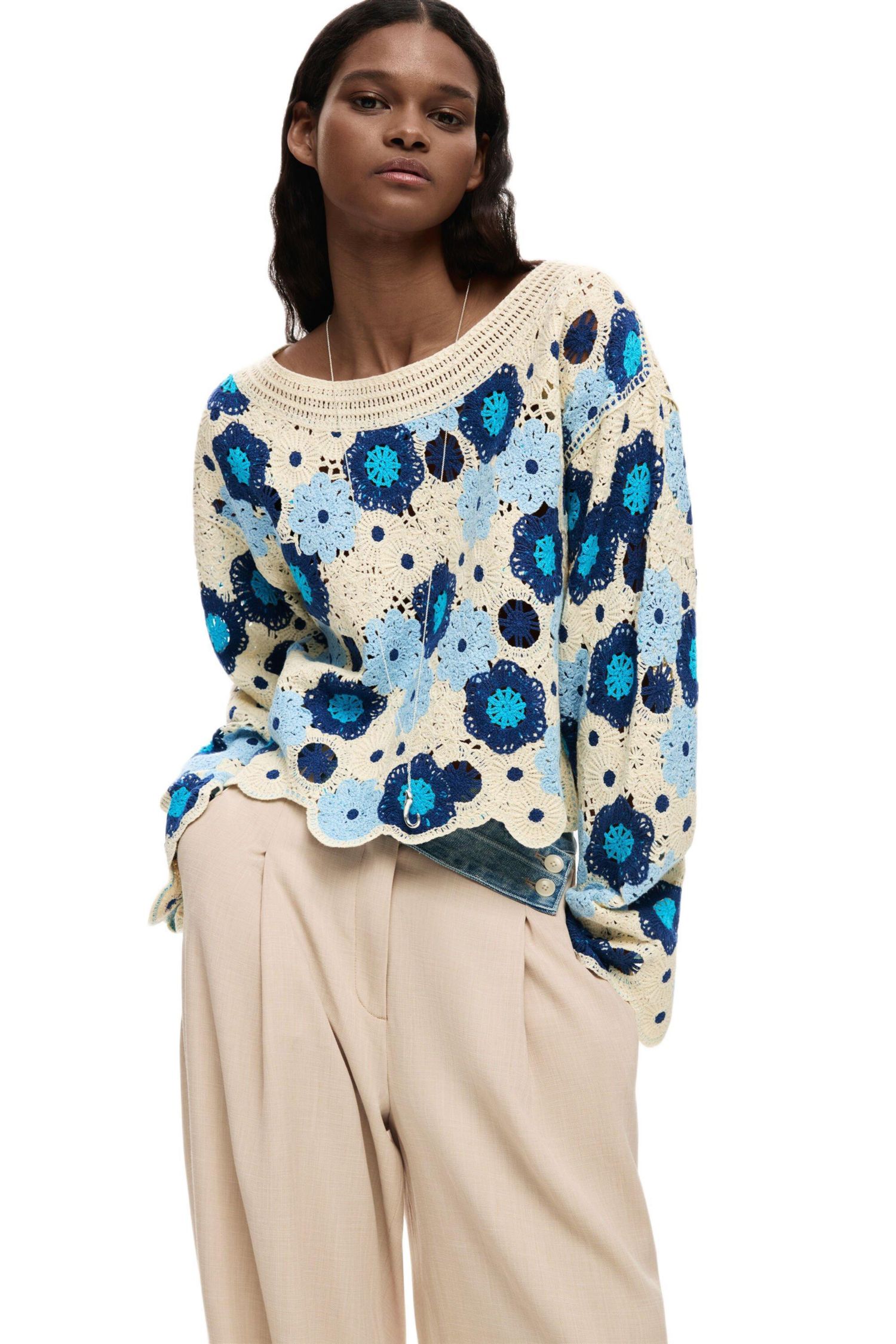 Women's Crochet with flowers sweater
