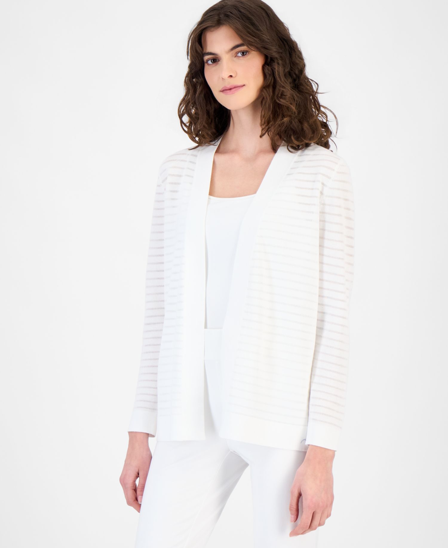 Women's Open-Front Sheer-Stripe Cardigan