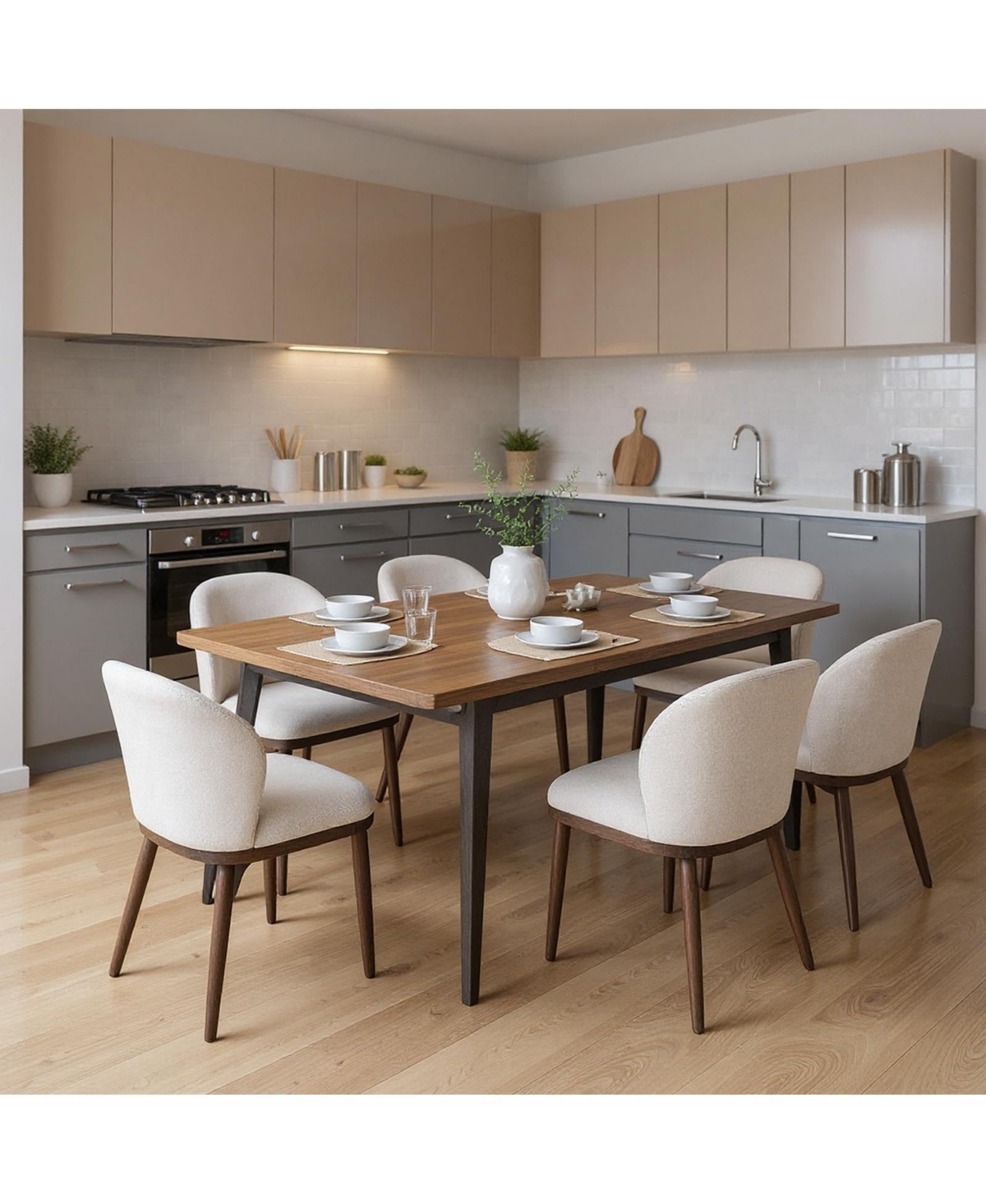 gaomon Set of 2 Upholstered Fabric Dining Accent Chairs, Comfortable Seat & Solid Wood Legs for Kitchen & Dining Room