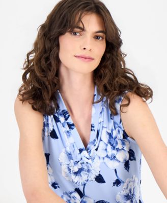 Petite Pleated V-Neck Blouse