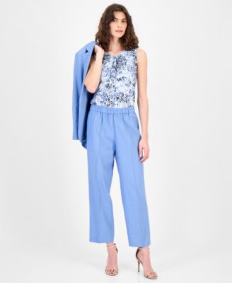 Women's Linen-Blend Mid-Rise Straight-Leg Ankle Pants