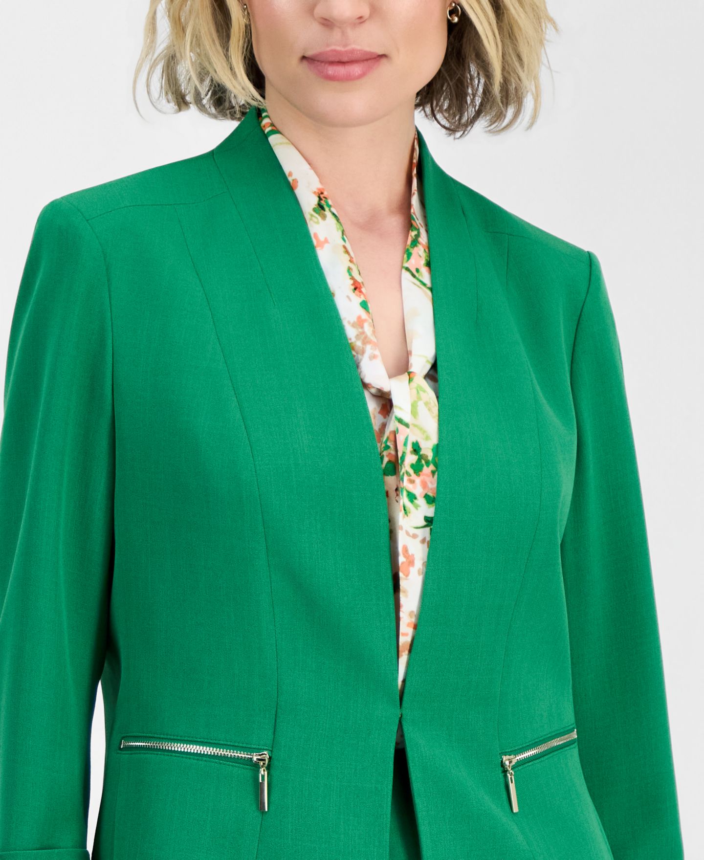 Женский пиджак Kasper Petite Zip-Pocket 3/4-Sleeve Blazer, цвет: Зелёный — фото 6