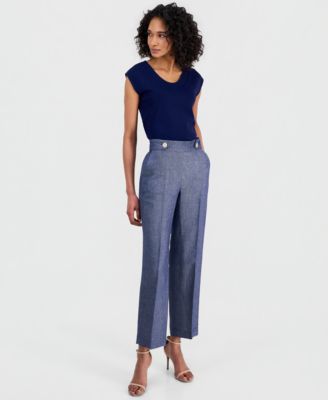 Women's Linen-Blend Tab-Waist Pull-On Trousers