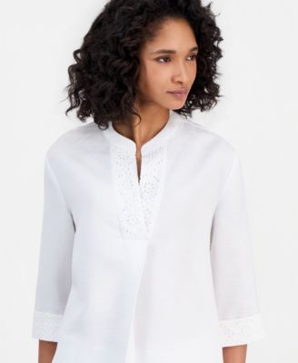 Women's Linen-Blend 3/4-Sleeve V-Neck Tunic