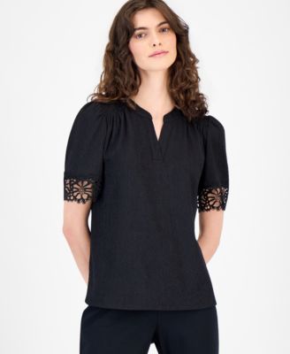 Women's Split-Neck Lace-Trim Top