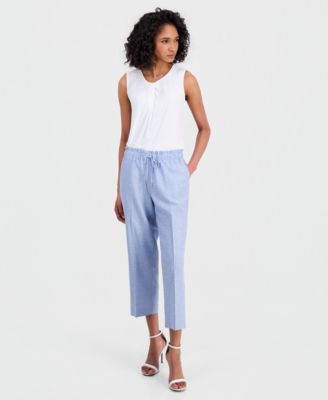 Petite Linen Blend Mid-Rise Draw String Pants