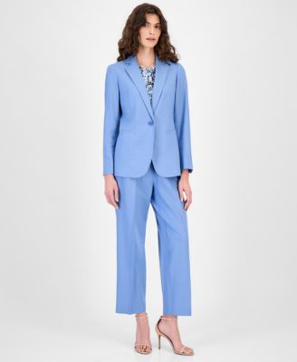 Women's One-Button Notched-Collar Linen-Blend Blazer