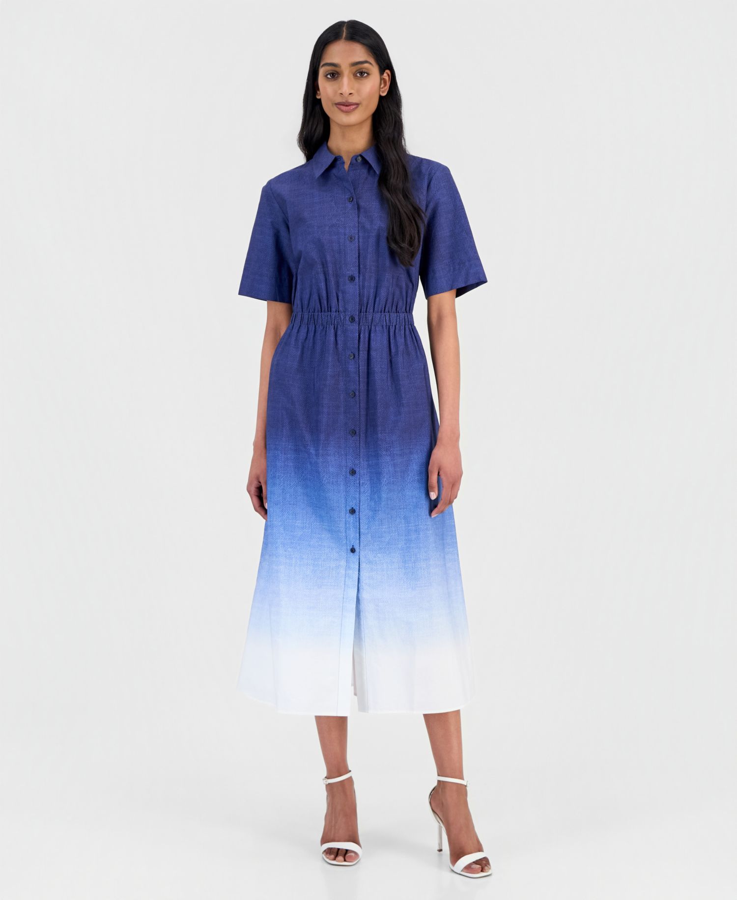 Women's Ombr&eacute; Cotton Midi Shirtdress