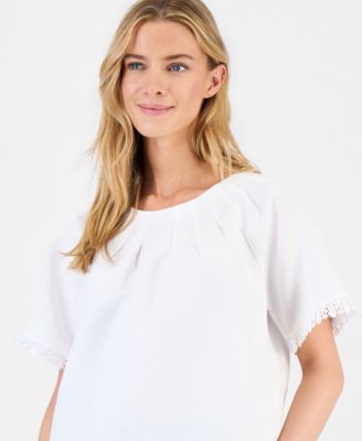 Petite Pleated Neck Top