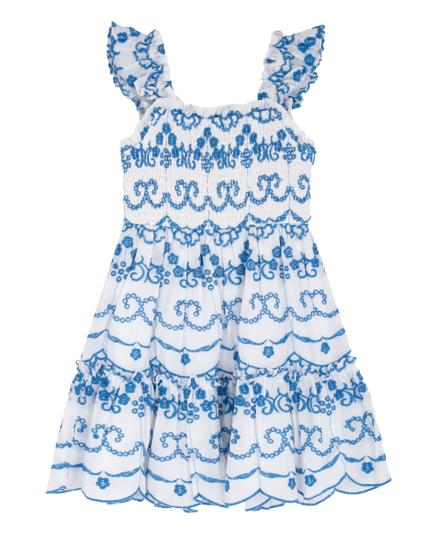 Платье Rare Editions Embroidered Eyelet Smocked Dress для девочек, цвет: Синий — фото 1
