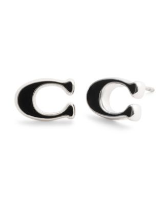 Black Signature C Enamel Stud Earrings