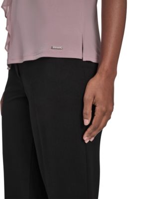 Women's Mixed Media Sleeveless Ruffle-Front Top