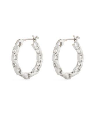 Rhodium Signature C Chain Hoop Earrings
