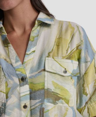 Women's Roll-Tab Sleeves Collar Neck Top