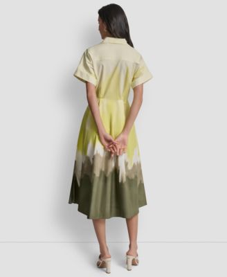 Women's Short-Sleeve Collared Printed Button-Front Dress