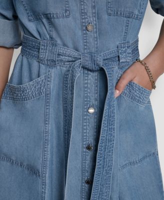 Women's Roll-Tab Sleeve Cargo Collared Dress