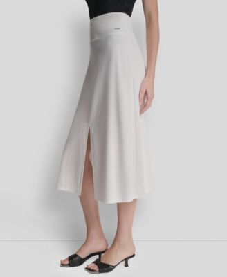 Women's Arid Pique Mini Logo Emblem Slit A-Line Skirt