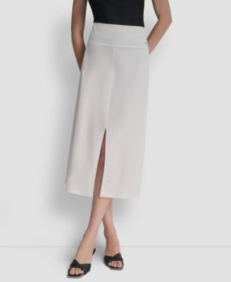 Dkny Womens Arid Pique Mini Logo Emblem Slit A-Line Skirt - Ivory 38$