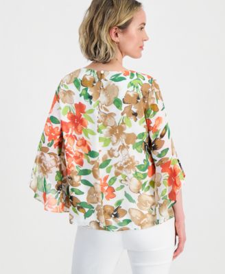 Petite Ruffle-Cuff 3/4-Sleeve Top