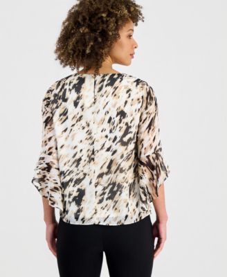 Women's Printed Flared-Cuff Blouse