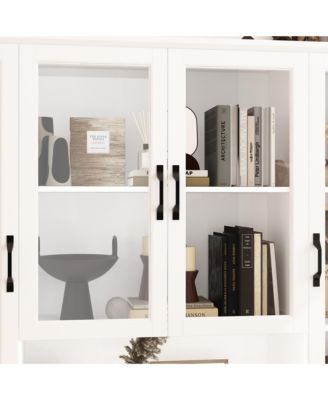 Kitchen Storage Cabinet with Glass Doors, Kitchen Pantry Cabinet with Shelves & 3 Drawers