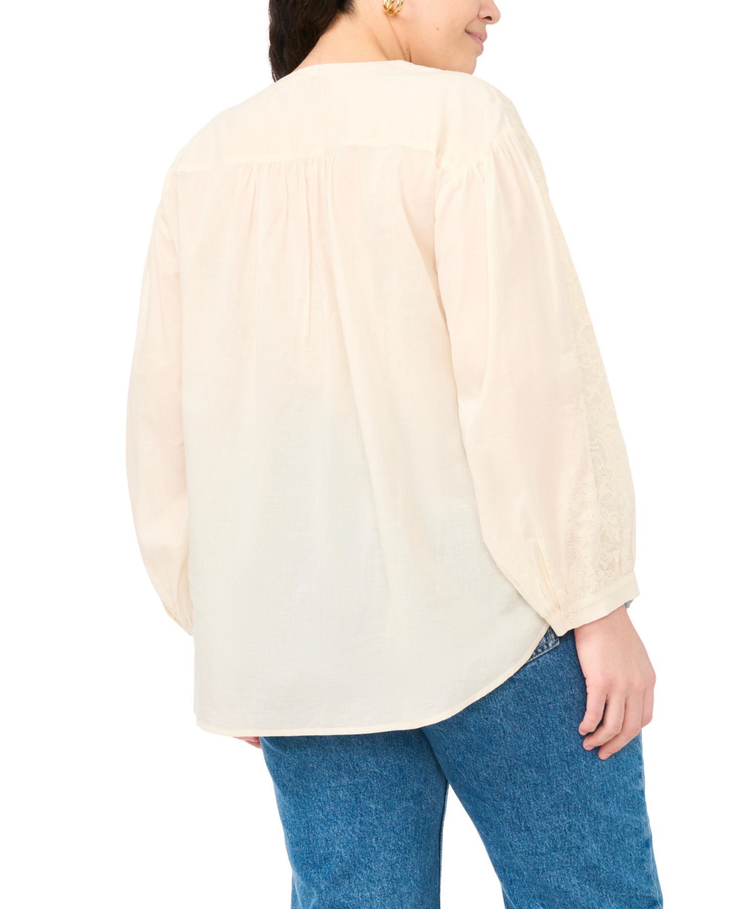 Plus Size Lace Detail Crewneck Blouse