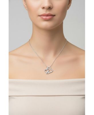 Brilliant Sterling Silver Double Heart CZ Paved Pendant Necklace