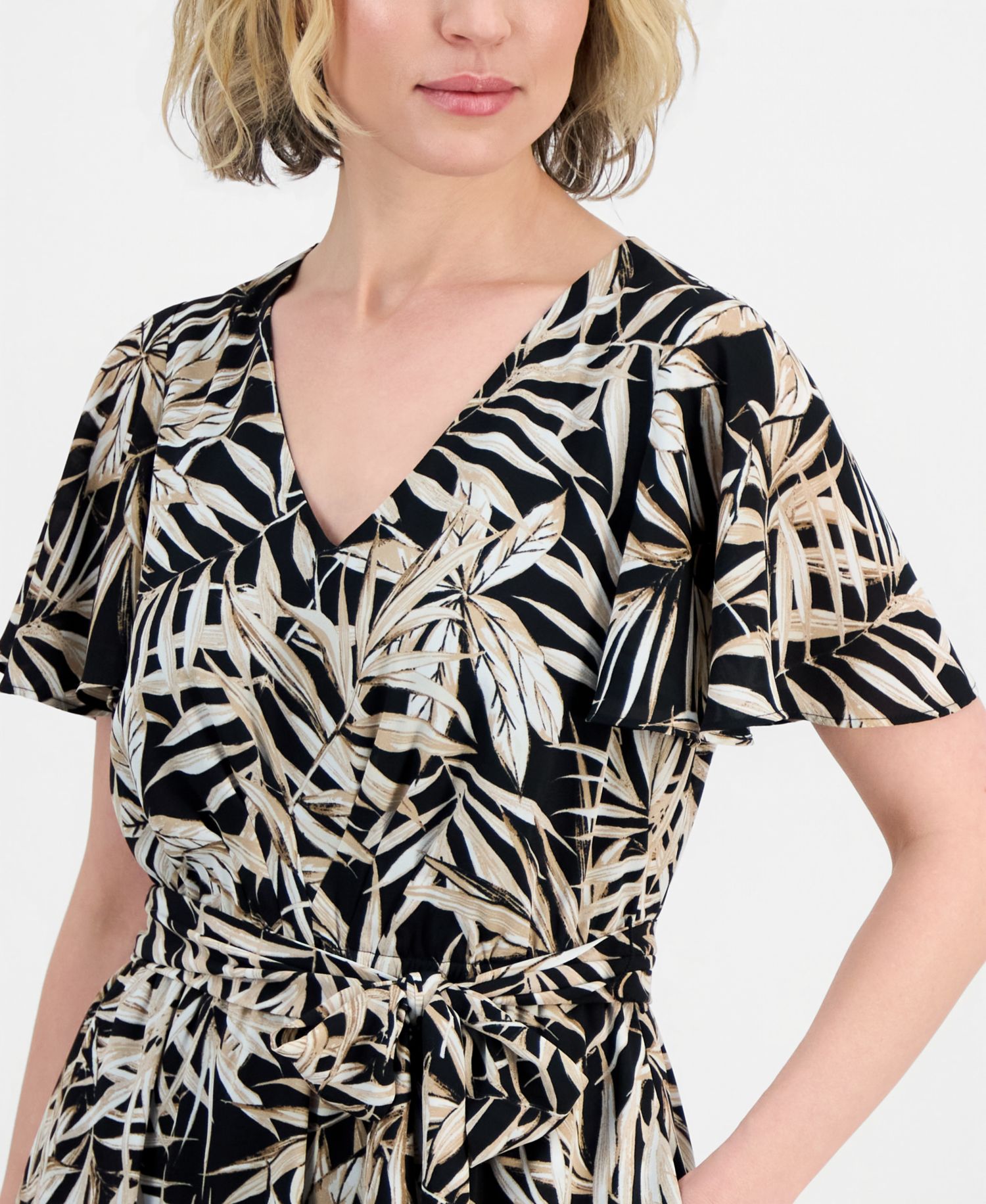 Women's V-Neck Flutter-Sleeve Midi Dress