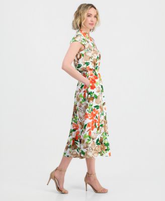 Women's Cap-Sleeve Drawstring Midi Dress