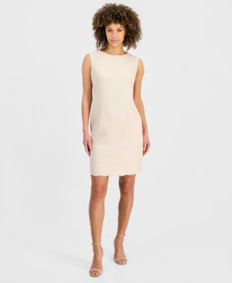 Petite Scalloped-Hem Sheath Dress - Sesame/vanilla Ice