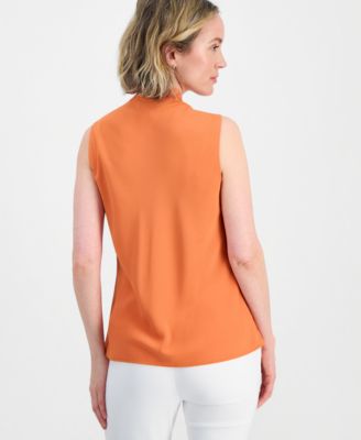 Women's Solid Sleeveless Tie-Neck Blouse, Regular & Petite