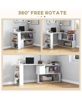 360° Rotating Combo Writing Table Office Hollow Core Hobby Desk w/ Storage Shelf