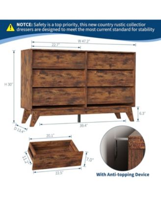 6 Dresser for Bedroom, 47" Wide Dresser, Freestanding Horizontal Drawer with Storage, Wooden Closet Chest Storage for Living Room, Hallway