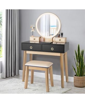 Makeup Vanity Set with Touch Dimming Mirror and 3 Color Lighting Modes