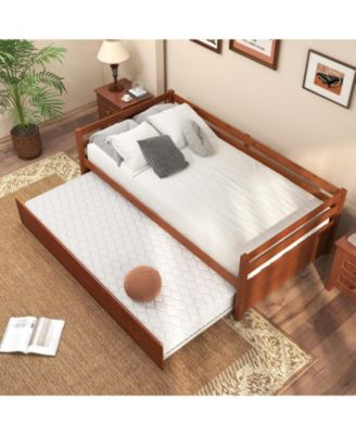 Twin Size Platform Bed with Trundle and Slat Support