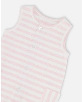 Baby Boys Cotton Striped Romper White and Pink Stripes