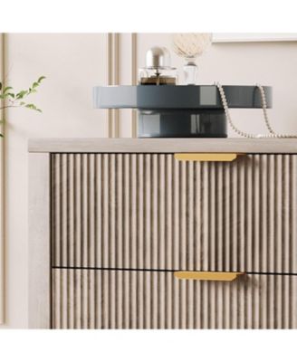 Fluted 5 Drawer Dresser, 45 Tall Slim Dresser for Small Spaces, Modern Farmhouse Wooden Chest of Drawers for Bedroom Nursery Apartment, Easy