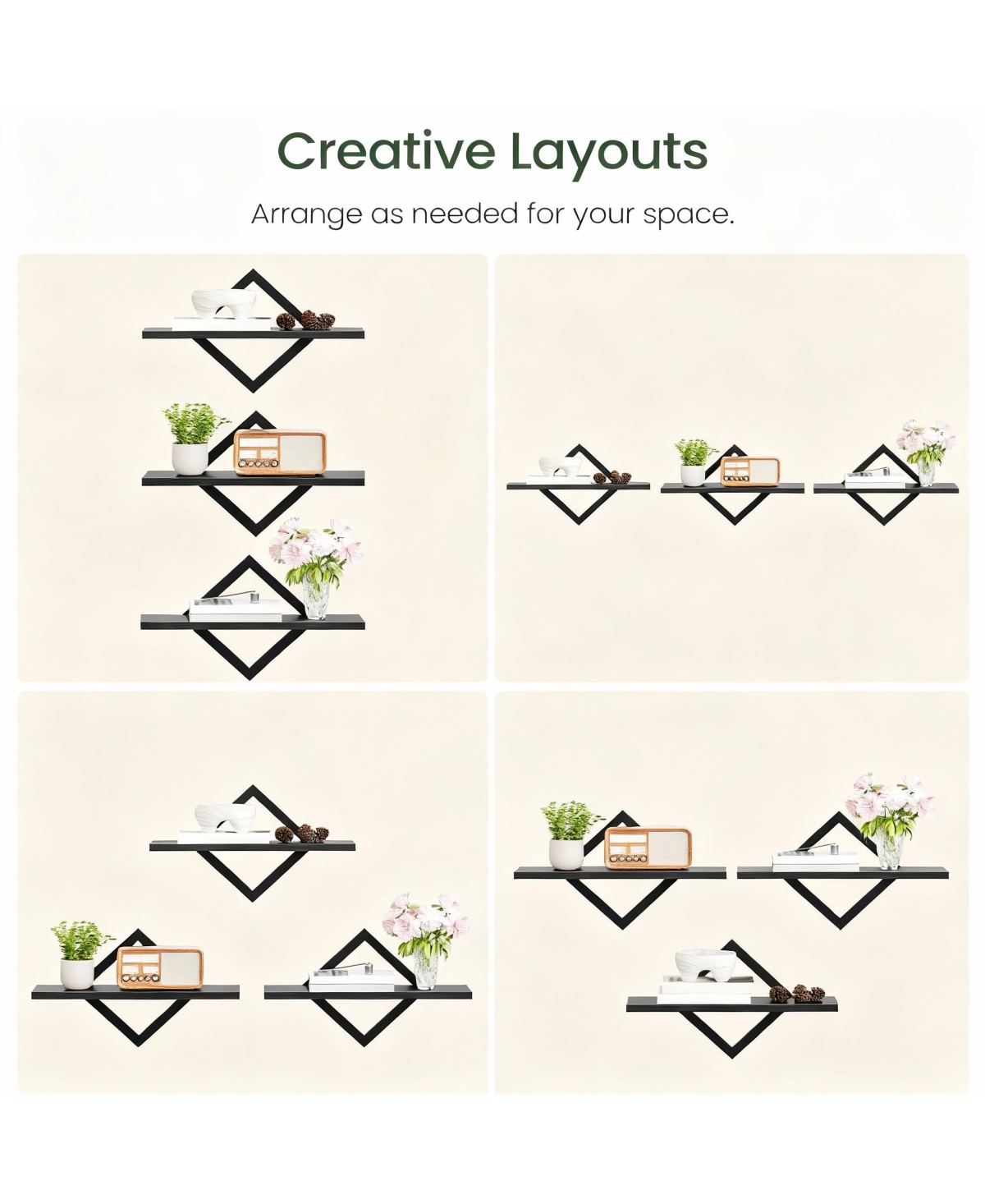 Yigii Wall Shelves Set of 3, Diamond Frame, Industrial Style,Multi-Use, Easy Assembly