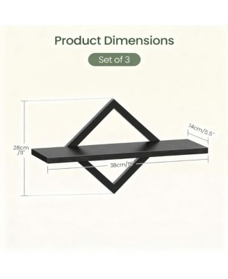 Wall Shelves Set of 3, Diamond Frame, Industrial Style,Multi-Use, Easy Assembly