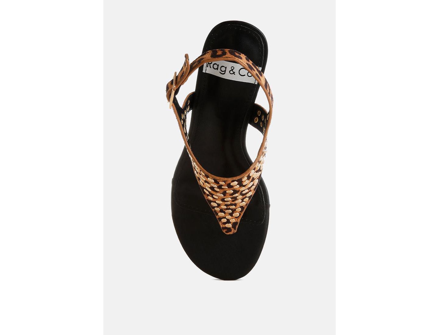 Женские сандалии Rag & Co Oidah Leopard Print Studded Wedges, цвет: Коричневый — фото 5