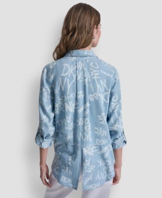 Women's Garment-Dye & Print Split-Back Button-Front Shirt