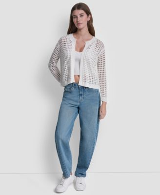 Women's Open-Stitch Drop-Shoulder Cardigan Sweater