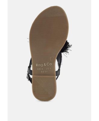 Rag and Co Womens Risha Genuine Leather Tassel Sandals