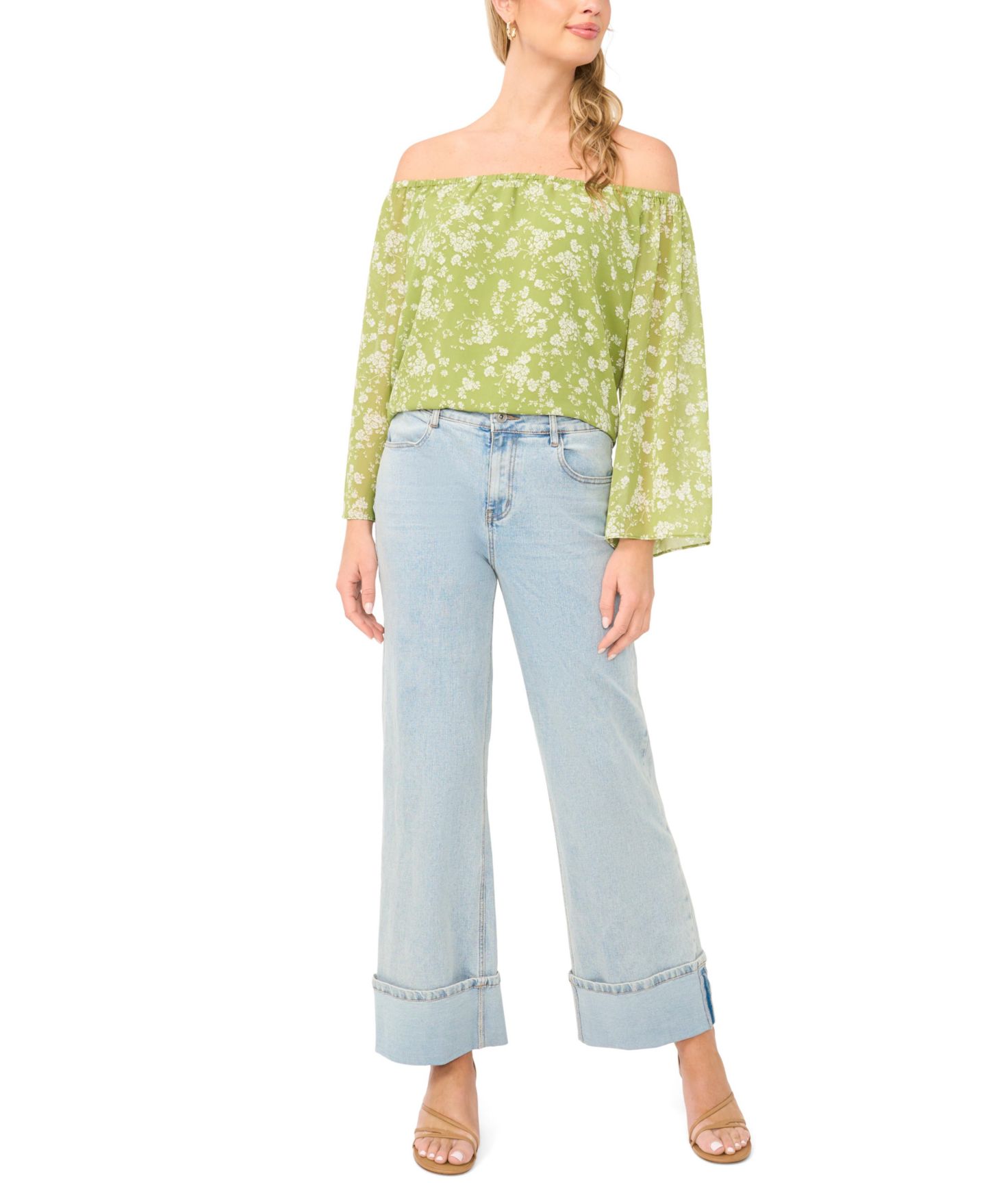 Женский топ 1.STATE Off The Shoulder Long-Sleeve, цвет: Зелёный — фото 2