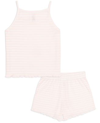 Girls' 6-16 Heart Pointelle Lettuce Edge Tank Top & Shorts, 2-Piece Set