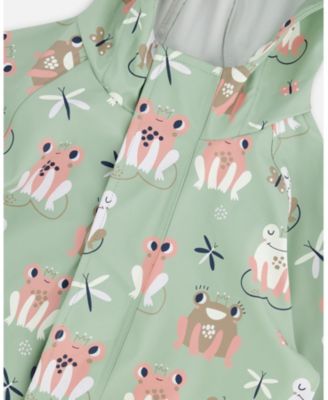 Baby Girls Polyurethane Frog Print Rain One Piece