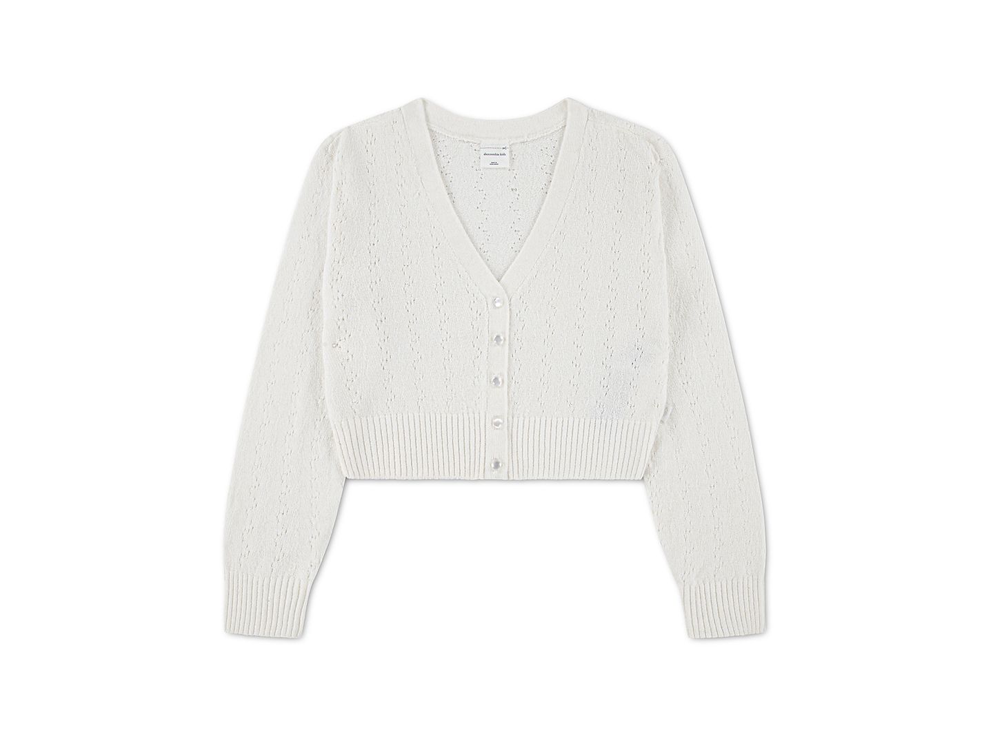 Кардиган abercrombie kids Pointelle V-Neck Cardigan для девочек, цвет: Яркий белый — фото 1