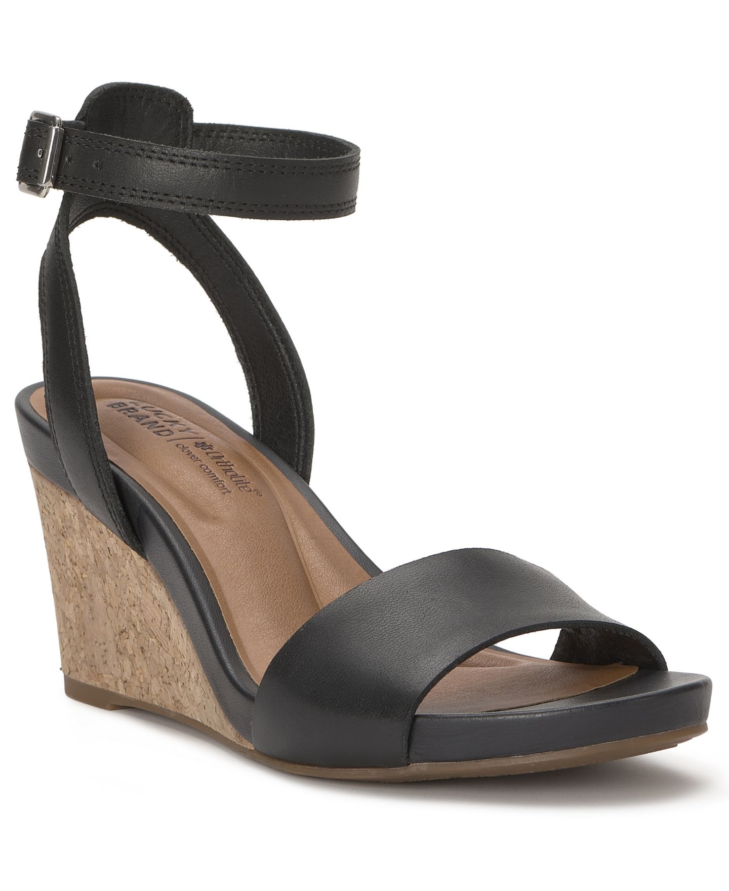 Женские сандалии Lucky Brand Lynda Ankle Strap Wedge, цвет: Чёрный мглистый — фото 1
